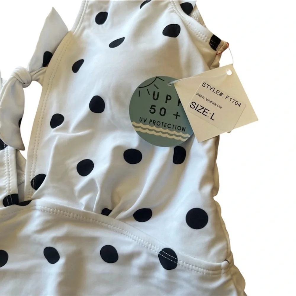 NWT Marina West White/Black Polka Dot Ruffle Accent Swimsuit Size L - Picture 6 of 10